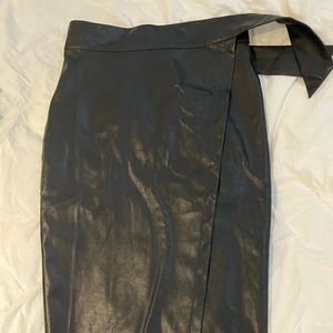 Black faux leather wrap skirt